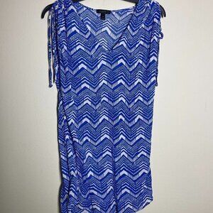 J Crew Women's Cap Sleeve Blue White Sheer Tunic Cover-Up Top XS Cotton!